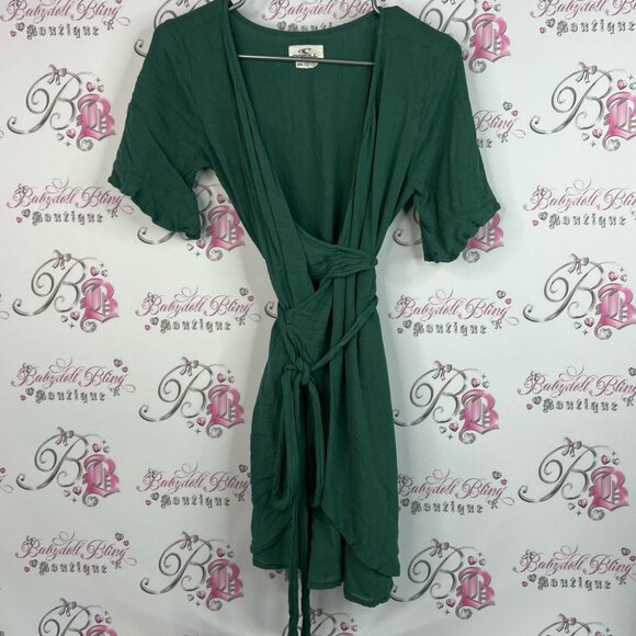 O'Neill dress wrap style flowy tie up ribbon belt Forest Green - Picture 1 of 10